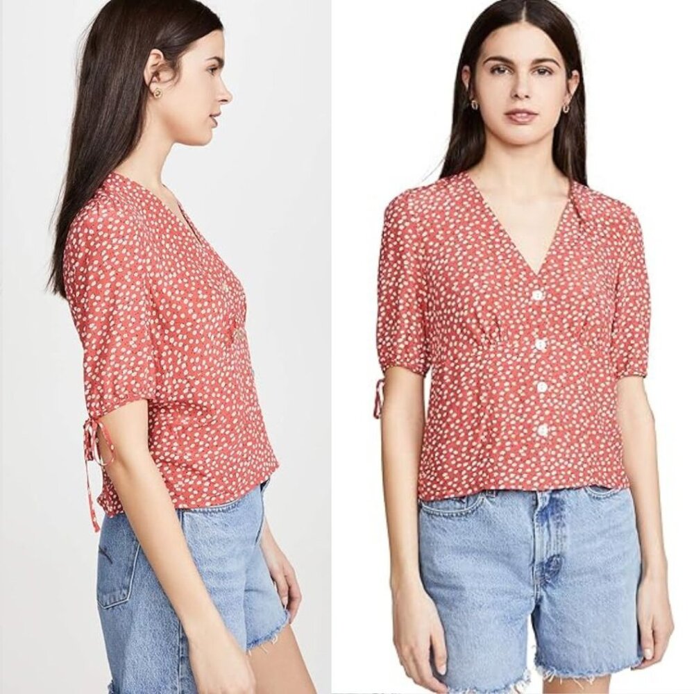 Rails - Amelia Blouse Tie Sleeves Button-Up | Size Small | Carmine Daisy Red - Picture 7 of 14